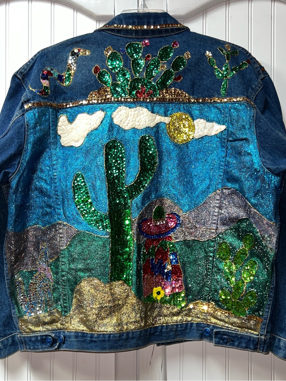 Y2K Southwestern Western Denim Jean Trucker Jacket L Vintage Arizona New Mexico